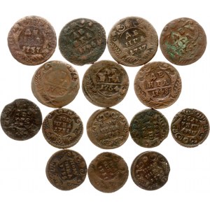 Russland Poluschka &amp; Denga 1731-1754 Posten von 15 Münzen