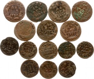 Russland Poluschka & Denga 1731-1754 Posten von 15 Münzen