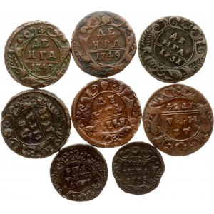Russland Poluschka &amp; Denga 1731-1749 Posten von 8 Münzen