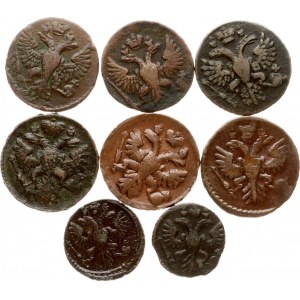 Russland Poluschka &amp; Denga 1731-1749 Posten von 8 Münzen