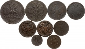 Rusko 1/4 kopejky - 5 kopejok 1737-1865 Sada 9 mincí