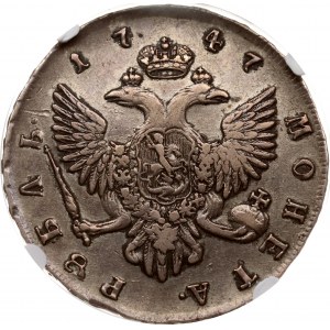 Rusko rubľ 1747 СПБ NGC VF DETAILY