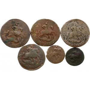 Russia Denga & 2 Kopecks 1757-1760 Lot of 6 coins