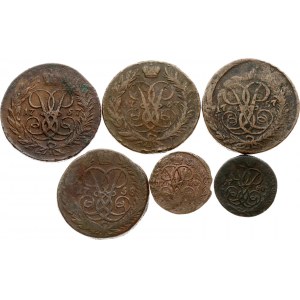 Russland Denga &amp; 2 Kopeken 1757-1760 Lot von 6 Münzen