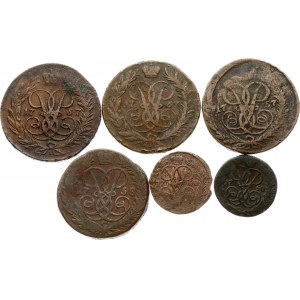 Russia Denga & 2 Kopecks 1757-1760 Lot of 6 coins