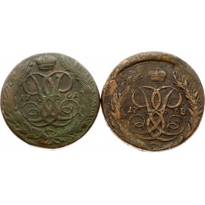 Russia 5 Kopecks 1758 & 1761 Lot of 2 coins