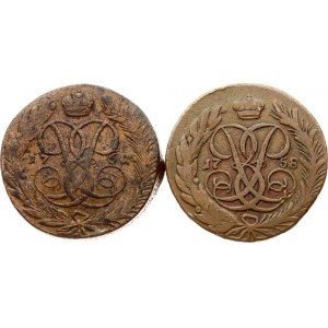 Russland 5 Kopeken 1758 &amp; 1761/0 Lot von 2 Münzen