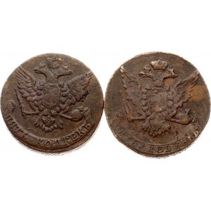 Russia 5 Kopecks 1758 & 1760 Lot of 2 coins