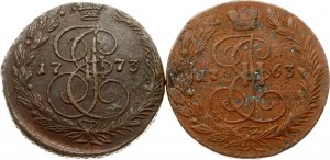 Russie 5 Kopecks 1763 ЕМ & 1773 EM Lot de 2 pièces