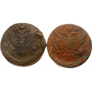 Rusko 5 kopejok 1763 ЕМ &amp; 1773 EM Lot of 2 coins