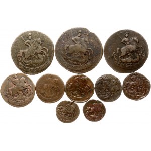 Rusko Poluška - 2 kopějky 1763-1796 Sada 10 mincí