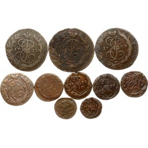 Russie Polushka - 2 Kopecks 1763-1796 Lot de 10 pièces