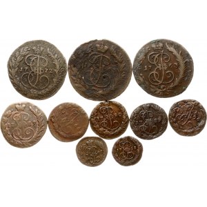 Russland Poluschka - 2 Kopeken 1763-1796 Lot von 10 Münzen