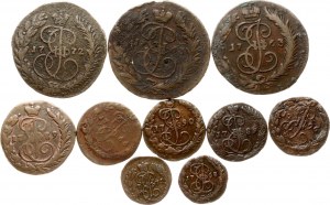Russland Poluschka - 2 Kopeken 1763-1796 Lot von 10 Münzen