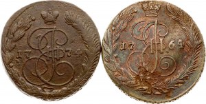Russie 5 Kopecks 1764 ЕМ & 1774 EM Lot de 2 pièces