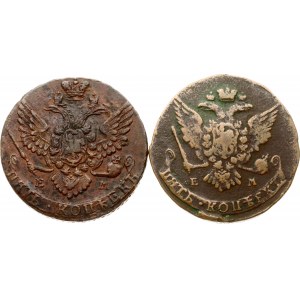 Rusko 5 kopějek 1765 ЕМ &amp; 1788 EM Sada 2 mincí