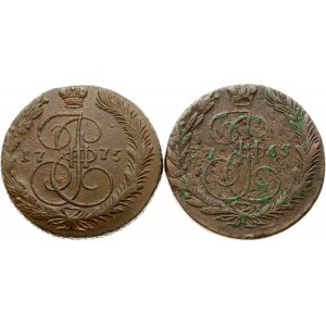 Russie 5 Kopecks 1765 ЕМ &amp; 1775 EM Lot de 2 pièces