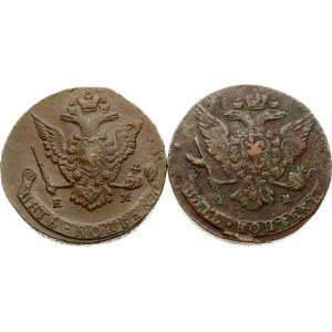 Russie 5 Kopecks 1765 ЕМ &amp; 1775 EM Lot de 2 pièces