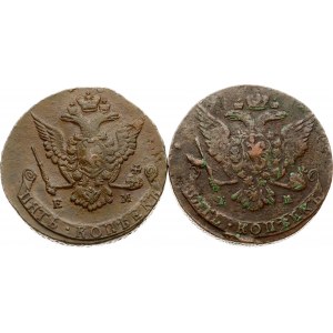 Russia 5 copechi 1765 ЕМ &amp; 1775 EM Lotto di 2 monete