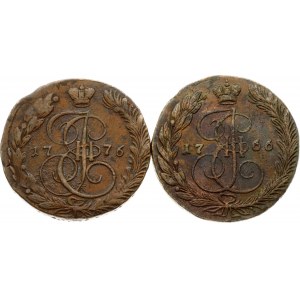 Russia 5 Kopecks 1766 ЕМ & 1776 EM Lot of 2 coins