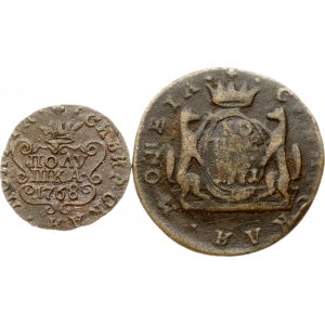 Syberyjska Poluszka 1768 КМ &amp; Kopeck 1771 КМ Zestaw 2 monet