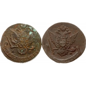 Rusko 5 kopejok 1770 ЕМ &amp; 1780 EM Lot of 2 coins