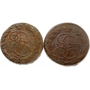 Rusko 5 kopějek 1770 ЕМ &amp; 1780 EM Sada 2 mincí