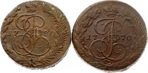 Russia 5 Kopecks 1770 ЕМ & 1780 EM Lot of 2 coins