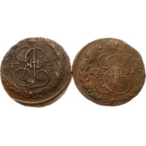 Russia 5 Kopecks 1771 ЕМ & 1781 EM Lot of 2 coins