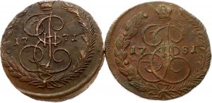 Russia 5 Kopecks 1771 ЕМ & 1781 EM Lot of 2 coins