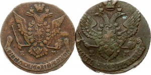 Russie 5 Kopecks 1772 ЕМ & 1792 EM Lot de 2 pièces