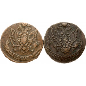 Russland 5 Kopeken 1779 ЕМ &amp; 1783 EM Los von 2 Münzen