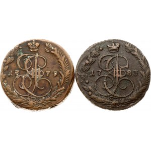 Russie 5 Kopecks 1779 ЕМ &amp; 1783 EM Lot de 2 pièces