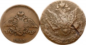 Rusko 5 kopejok 1782 КМ & 5 kopejok 1835 ЕМ-ФХ Lot of 2 coins