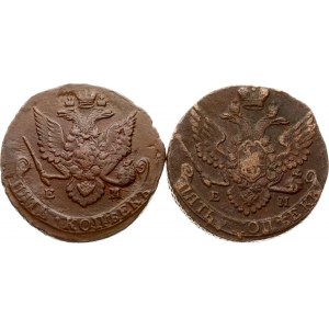 Rusko 5 kopějek 1786 ЕМ &amp; 1791 EM Sada 2 mincí