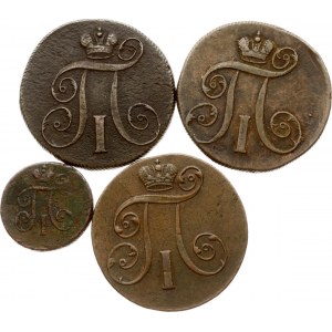 Rusko Denga 1797 ЕМ (R) &amp; 2 Kopeck 1797-1801 EM Lot of 4 coins