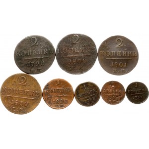 Rusko Poluška - 2 kopějky 1797-1801 EM Sada 8 mincí