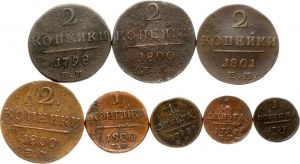 Russia Polushka - 2 Kopecks 1797-1801 EM Lot of 8 coins