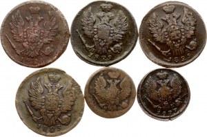 Rosja Denga i 1 Kopiejka 1819-1829 Zestaw 6 monet