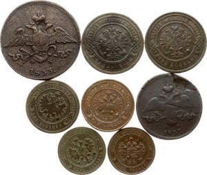 Rusko 1 kopejka - 5 kopejok 1833-1913 Sada 8 mincí