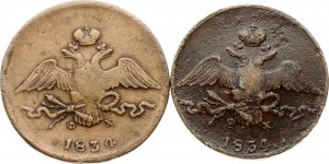 Rusko 10 kopějek 1834 ЕМ-ФХ Sada 2 mincí