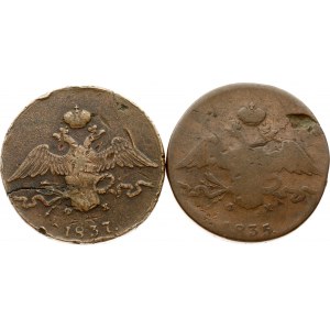 Russia 10 copechi 1835 ЕМ-ФХ &amp; 1837 ЕМ-ФХ (R) Lotto di 2 monete