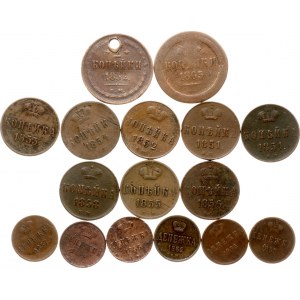 Rusko Denežka - 2 kopejky 1851-1865, 16 mincí