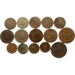 Rusko 1 kopejka - 5 kopejok 1869-1894 Sada 15 mincí