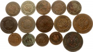 Rusko 1 kopějka - 5 kopějek 1869-1894 Sada 15 mincí