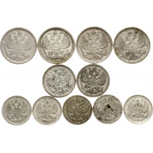 Rusko 10 - 20 kopějek 1869-1915 Sada 11 mincí.