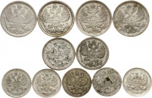 Russia 10 - 20 Kopecks 1869-1915 Lot of 11 coins.