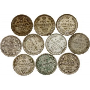 Rusko 20 kopejok 1870-1891 Sada 10 mincí.