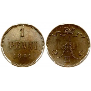 Russie pour la Finlande 1 Penni 1891 PCGS MS 65 BN