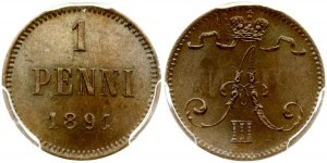 Rosja za Finlandię 1 Penni 1891 PCGS MS 65 BN